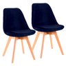 Kit 2 Cadeiras Charles Eames Leda Veludo Estofada Base Madeira - Azul - 1