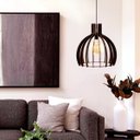 Ver imagem 3 de Luminária Lustre Pendente Madeira Vazado Aletado Soq E27 35x36cm Cor:café