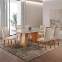 Ver imagem 1 de Conjunto de Jantar Carolina 6 Lugares Tampo MDF com Vidro Cadeiras Lira Vel Creme Off White 180cm