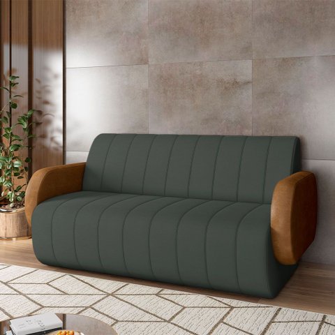 Sofá Decorativo Living Sala de Estar Bornéu 148cm Pés de Madeira Pu/veludo Caramelo/grafite G33 - Gr