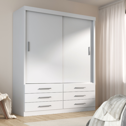 Guarda-Roupa Solteiro 2 Portas Correr 6 Gavetas Capri