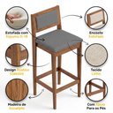 Ver imagem 3 de Kit 02 Banquetas Altas Lenna 99cm em Madeira e Encosto Estofado Linho Cinza - Abmaza