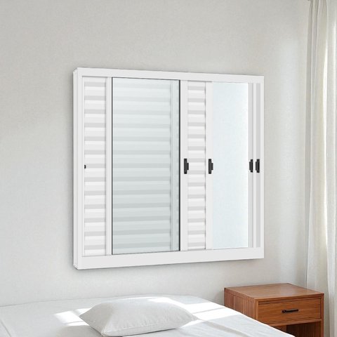 Janelas de Aço Veneziana de Correr Lateral R-120 - 3 Folhas C/ Vidro- Epox Branco:100x120
