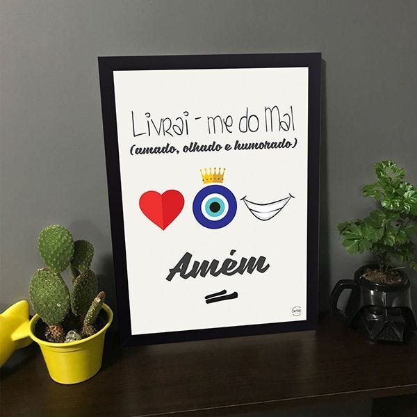 Quadro Decorativo Cactos Xícaras MDF Preto Fosco em Promoção na