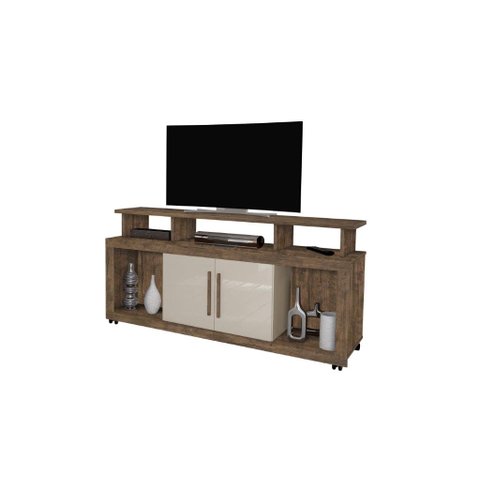Rack Ru 2 Portas para Tv até 60'' Polegadas com Rodízios Cor Canela / Of White