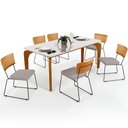Ver imagem 1 de Mesa Capri 160cm Off White Nature E 6 Cadeiras Allana B05 Couríssimo Whisky Linho Bege - Lyam