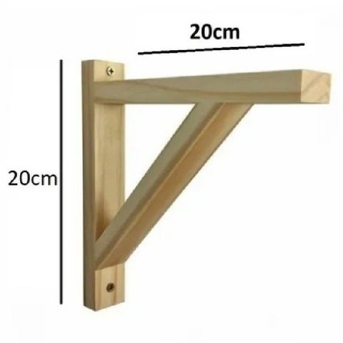10x Mão Francesa de Madeira Pinus com Bucha e Parafuso 20x20