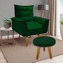 Ver imagem 2 de Kit Poltrona Opala Talita Cadeira Decorativa + Puff Redondo Pés Palito Mercado Dos Móveis:verde Escu