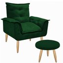 Ver imagem 1 de Kit Poltrona Opala Talita Cadeira Decorativa + Puff Redondo Pés Palito Mercado Dos Móveis:verde Escu