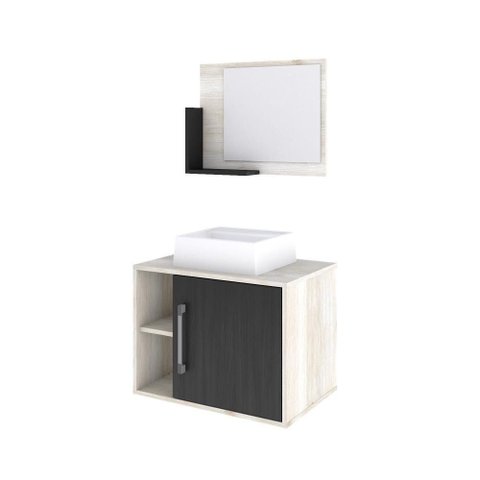 Conjunto Balcão C-cuba Q32 e Espelheira Soft 600 Snow C-branco Chess Snow C-preto Ônix