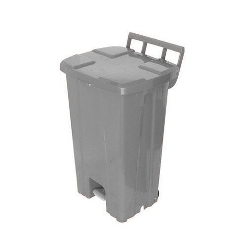 Cesto Plastico Quadrado com Pedal, Aro Interno e Rodas 100L - Cinza