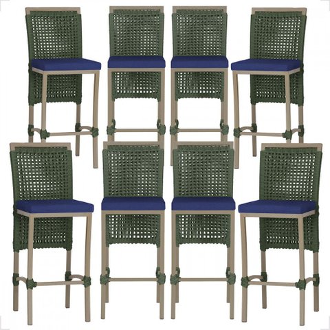 8 Banqueta em Alumínio Roma Fendi Corda Náutica Tecido 10