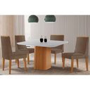 Ver imagem 1 de Conjunto: Mesa de Cozinha Maldivas Tampo c/ Vidro Curvo 90cm+4 Cadeiras Dakota Madeira Naturale/Off