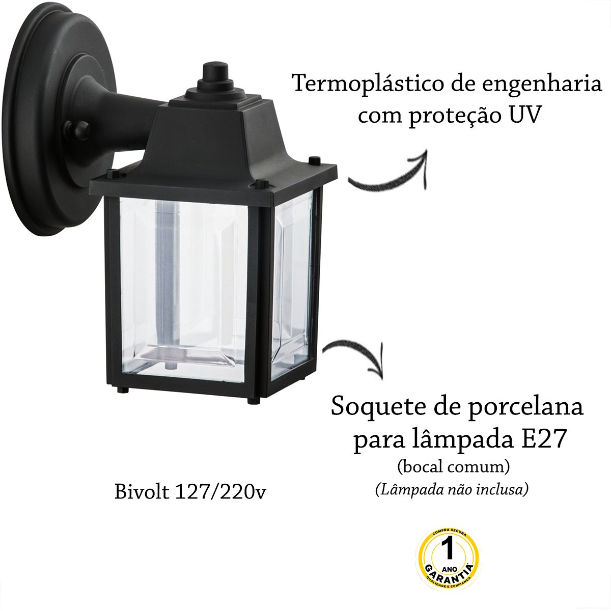 4 Un Luminária Arandela Externo Colonial Plastico Preto Alz17 - 3