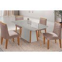 Ver imagem 1 de Sala de Jantar Completa Tilia C/ Tampo Madeirado C/ Vidro Canto Curvo 120x80cm e 4 Cadeiras Maldivas