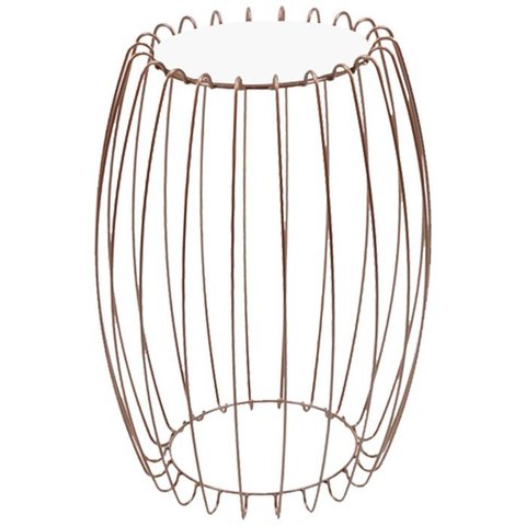 Mesa Apoio Lateral 43 Cm Tampo Vidro Branco Base Metal Cobre Nacc