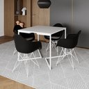 Ver imagem 1 de Mesa Jantar Industrial Quadrada Branca 90cm Base V com 4 Poltronas Pretas Eames Eiffel Ferro Branco
