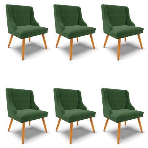Kit 6 Cadeiras Estofadas para Sala de Jantar Pés Palito Lia Suede Verde - Ibiza