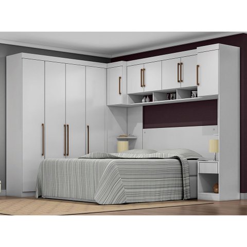 Jogo de Quarto Modulado Firenze de Casal Branco Completo Roupeiro 2 Portas + Mesa de Cabeceira