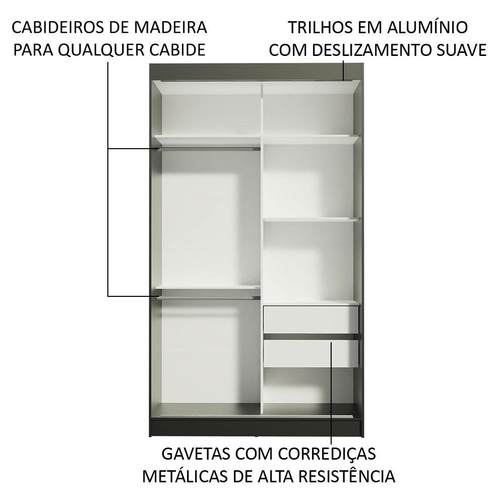 Guarda-roupa Solteiro Madesa Tokio 2 Portas de Correr 2 Gavetas - 6