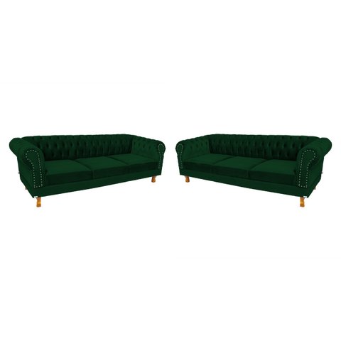 Dois Sofás Chesterfield Capitone Duque Suede Verde Musgo 1,80