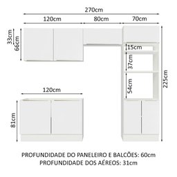 Armário de Cozinha Completa 270cm Branco Branco Veludo Lux Madesa 01 - 4
