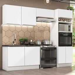 Armário de Cozinha Completa 270cm Branco Branco Veludo Lux Madesa 01 - 2