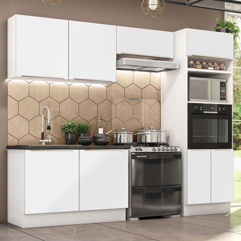 Armário de Cozinha Completa 270cm Branco Branco Veludo Lux Madesa 01