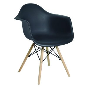 Cadeira Eiffel com Base Madeira com Braços Preta - Mor 9404