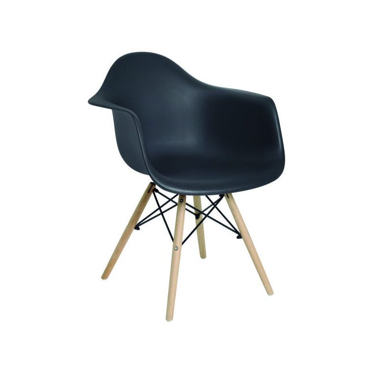 Cadeira Eiffel com Base Madeira com Braços Preta - Mor 9404