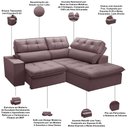 Ver imagem 4 de Sofá 3 Lugares Retrátil Reclinável Chaise Direito 243cm Solin F04 Veludo Lilás - Lyam Decor