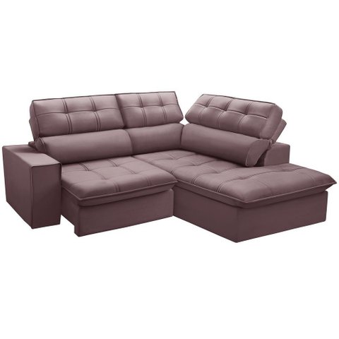 Sofá 3 Lugares Retrátil Reclinável Chaise Direito 243cm Solin F04 Veludo Lilás - Lyam Decor
