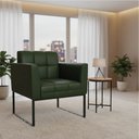Ver imagem 1 de Poltrona Sala Decorativa Elisa Base Industrial Preta Sintético Pu Verde D03 - D’Rossi
