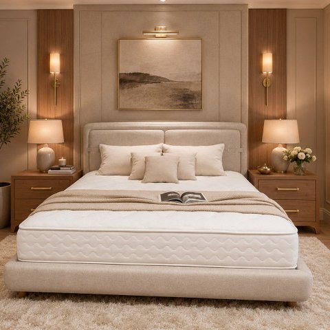 Cama Japonesa com Cabeceira Seo Yun King Linho Bege - Sallar Home