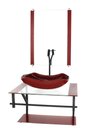 Ver imagem 1 de GABINETE DE VIDRO PARA BANHEIRO 60CM AP CUBA ABAULADA VERMELHO CEREJA COM TORNEIRA PRETA
