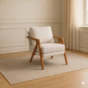 Ver imagem 5 de Kit 2 Poltronas para Recepção Mona Luxo Linho Bege Claro e Base Madeira Maciça