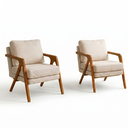 Ver imagem 2 de Kit 2 Poltronas para Recepção Mona Luxo Linho Bege Claro e Base Madeira Maciça
