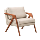 Ver imagem 3 de Kit 2 Poltronas para Recepção Mona Luxo Linho Bege Claro e Base Madeira Maciça