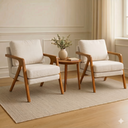 Ver imagem 1 de Kit 2 Poltronas para Recepção Mona Luxo Linho Bege Claro e Base Madeira Maciça