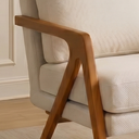 Ver imagem 4 de Kit 2 Poltronas para Recepção Mona Luxo Linho Bege Claro e Base Madeira Maciça