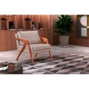 Ver imagem 2 de Kit 2 Poltronas para Recepção Mona Luxo Linho Bege Claro e Base Madeira Maciça