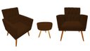 Ver imagem 1 de Kit 2 Poltronas Decorativa Nina Capitonê + Puff Redondo Couro Marrom Pés Madeira Ms Decor