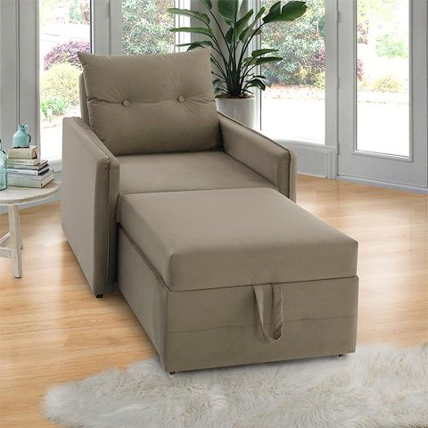 Poltrona Icaria 3 em 1 Poltrona Chaise Cama 85cm Bege Estofama
