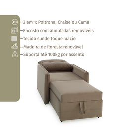 Poltrona Icaria 3 em 1 Poltrona Chaise Cama 85cm Bege Estofama - 5