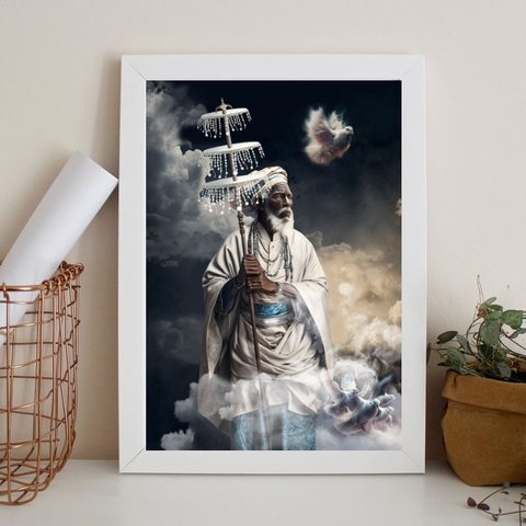 Quadro Fotografia Pai Oxalá 33x24cm - com Vidro:madeira Preta