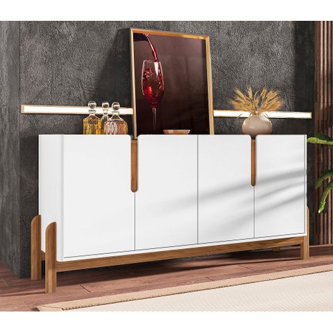 Buffet Aparador Sala Lizz 170cm Branco Marrom Cedro Casa D