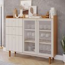 Ver imagem 1 de Aparador Buffet 2 Portas Vidro Lena MDF Marrom Off White:Nature/Off White