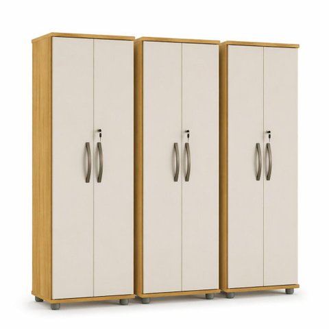 Kit 3 Armários Multiuso Caio 2 Portas com Chave  Armário para Lavanderia