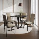 Ver imagem 1 de Conjunto de Jantar Mesa Mônaco Premium 90cm Preta com 4 Cadeiras Estofadas Bege Preto
