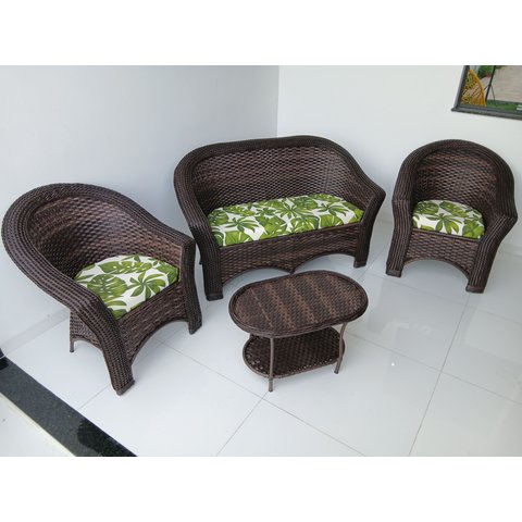 Conjunto Bali Aba 1 Sofá 2 Poltronas 1 Centro Fibra Sintética Varanda Área Externa Jardim